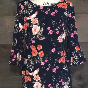 Flounce Mini Floral Long Bell Sleeve Dress